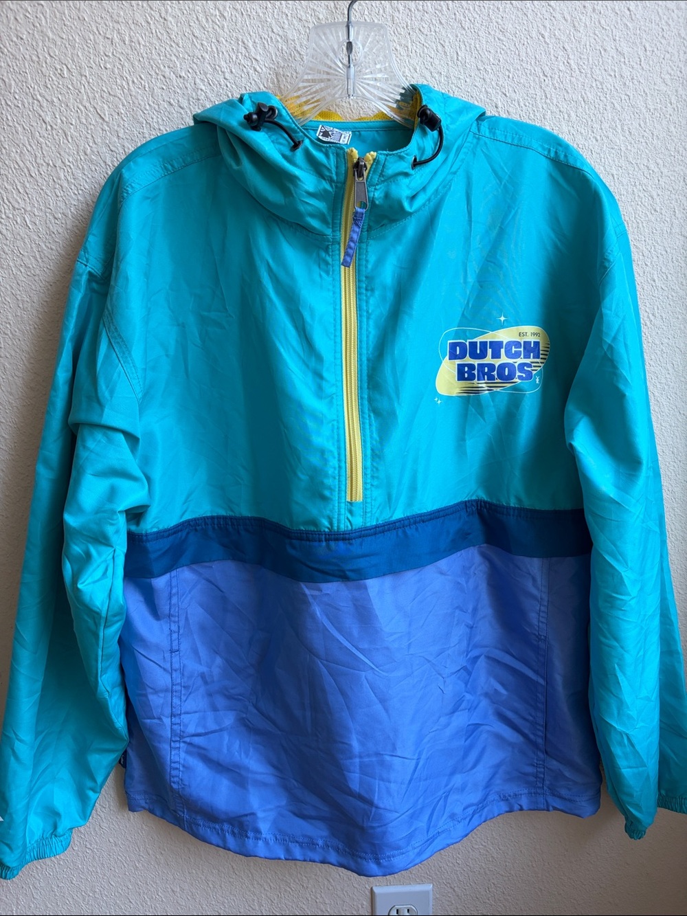 Dutch Bros Teal, Periwinkle & Yellow Half-Zip Windbreaker
